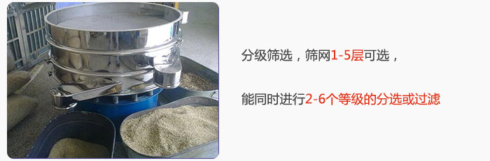 分級(jí)篩選，可篩1至5層篩網(wǎng)，能同時(shí)進(jìn)行2至6個(gè)等級(jí)的分選或過(guò)濾